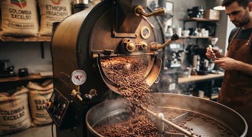 Premium coffee beans roasting